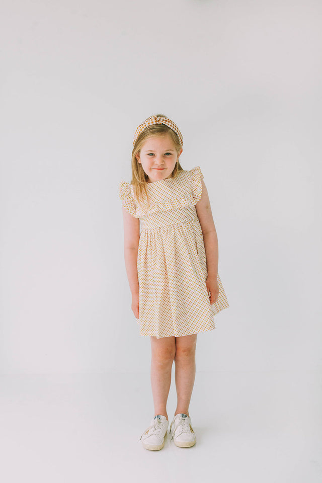 little girls yellow polka dot ruffle dress
