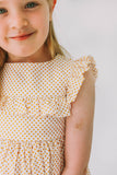 Little Girl's White and Yellow Gold Polka Dot Ruffle Collar Dress