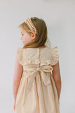 Little Girl's White and Yellow Gold Polka Dot Ruffle Collar Dress