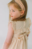 Little Girl's White and Yellow Gold Polka Dot Ruffle Collar Dress