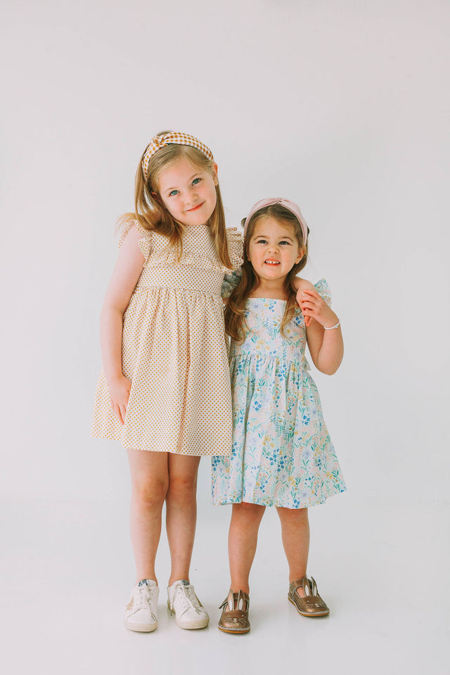 Little Girl's Pink and Blue Pastel Bunny Print Easter Dress