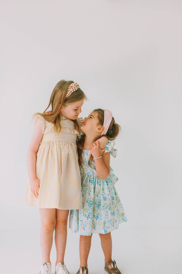 Little Girl's Pink and Blue Pastel Bunny Print Easter Dress