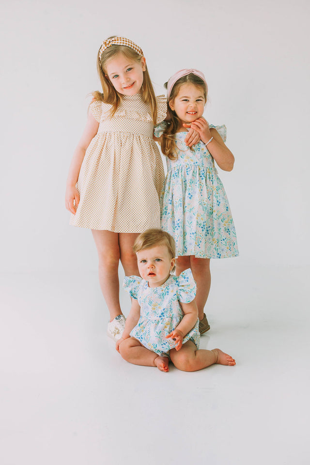 Little Girl's Pink and Blue Pastel Bunny Print Easter Dress
