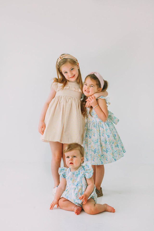 Little Girl's Pink and Blue Pastel Bunny Print Easter Dress