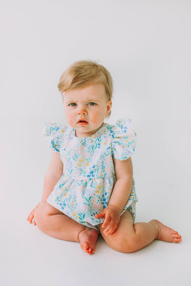 infant girls pastel pink and blue easter bubble romper