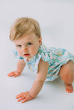 infant girls pastel pink and blue bunny print easter bubble romper