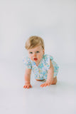 infant girls pastel pink and blue bunny print easter bubble romper