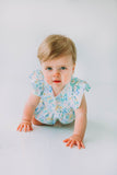 Infant Girl's Pink and Blue Pastel Bunny Print Easter Bubble Romper