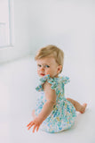 Infant Girl's Pink and Blue Pastel Bunny Print Easter Bubble Romper