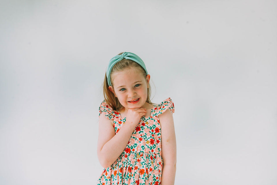 Little Girl's Pink Red and Gold Floral Twirl Dress