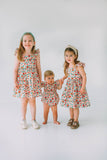 Little Girl's Pink Red and Gold Floral Twirl Dress