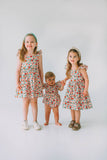 Little Girl's Pink Red and Gold Floral Twirl Dress