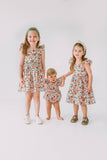 Little Girl's Pink Red and Gold Floral Twirl Dress