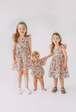 Little Girl's Pink Red and Gold Floral Twirl Dress