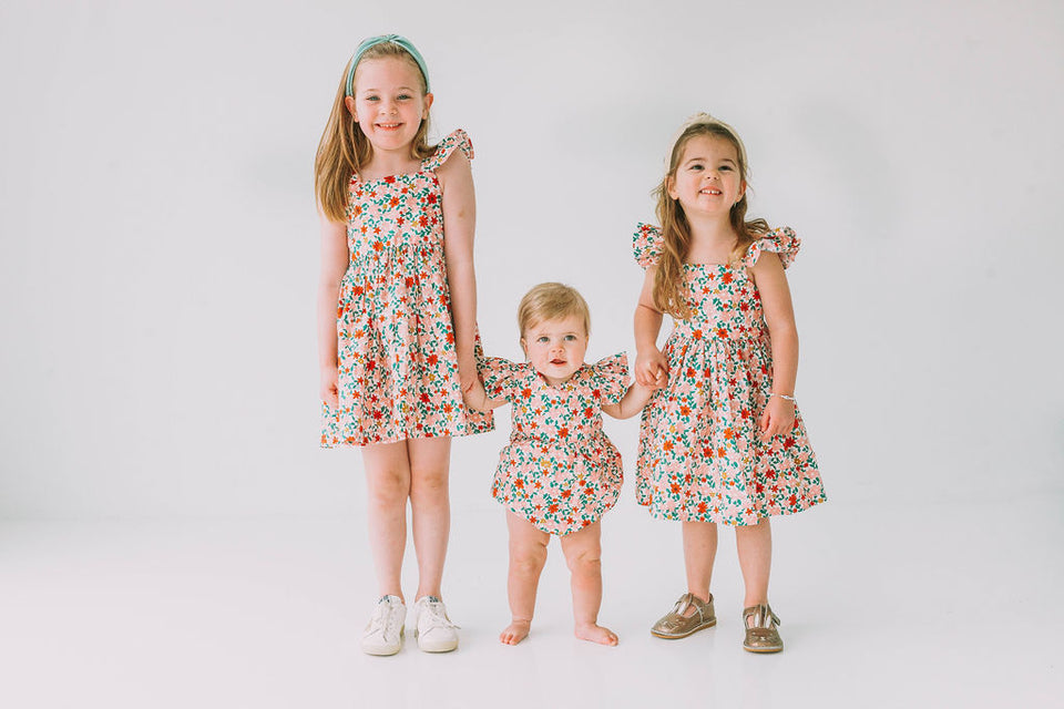 Little Girl's Pink Red and Gold Floral Twirl Dress