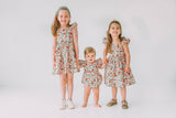 Little Girl's Pink Red and Gold Floral Twirl Dress