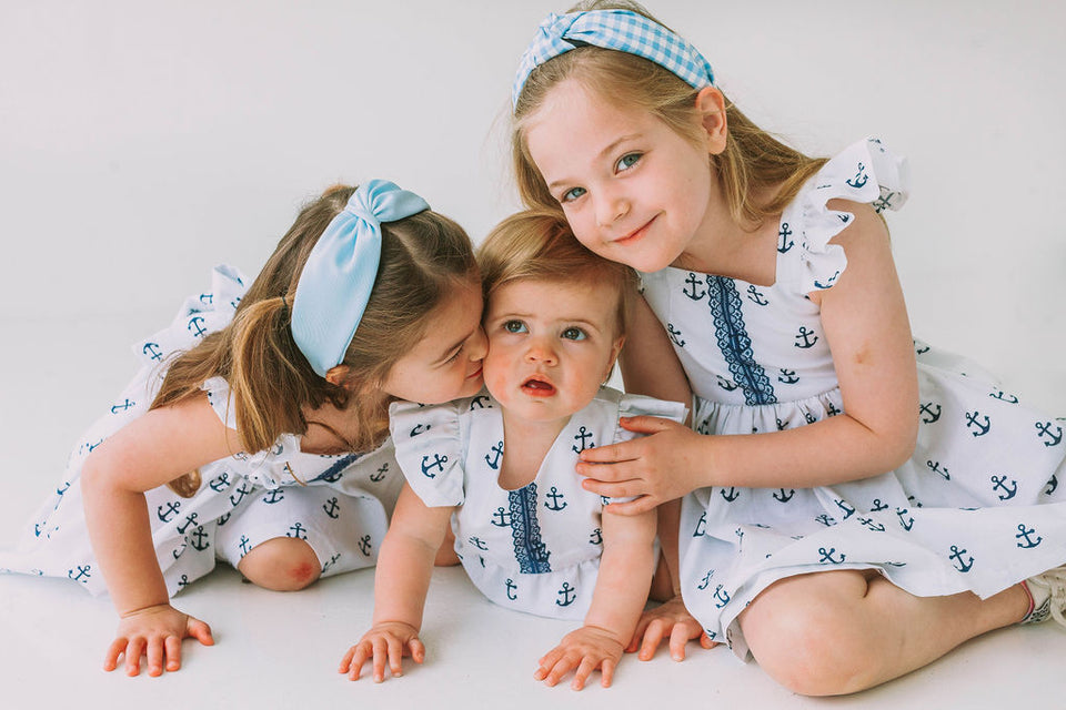 Infant Girl's White and Blue Nautical Anchor Bubble Romper