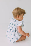 Infant Girl's White and Blue Nautical Anchor Bubble Romper