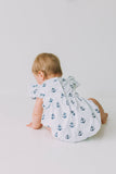 Infant Girl's White and Blue Nautical Anchor Bubble Romper