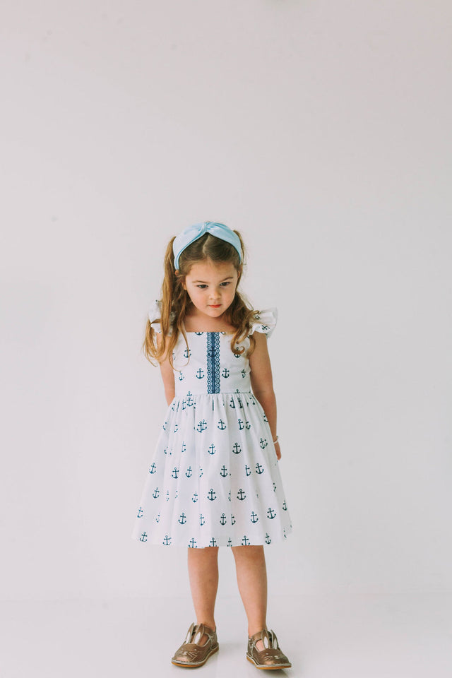 Infant Girl's White and Blue Nautical Anchor Bubble Romper
