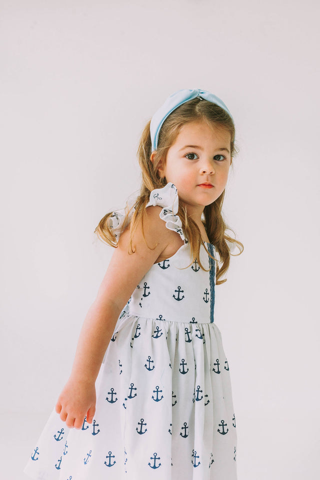 little girls navy and white nautical anchor dress