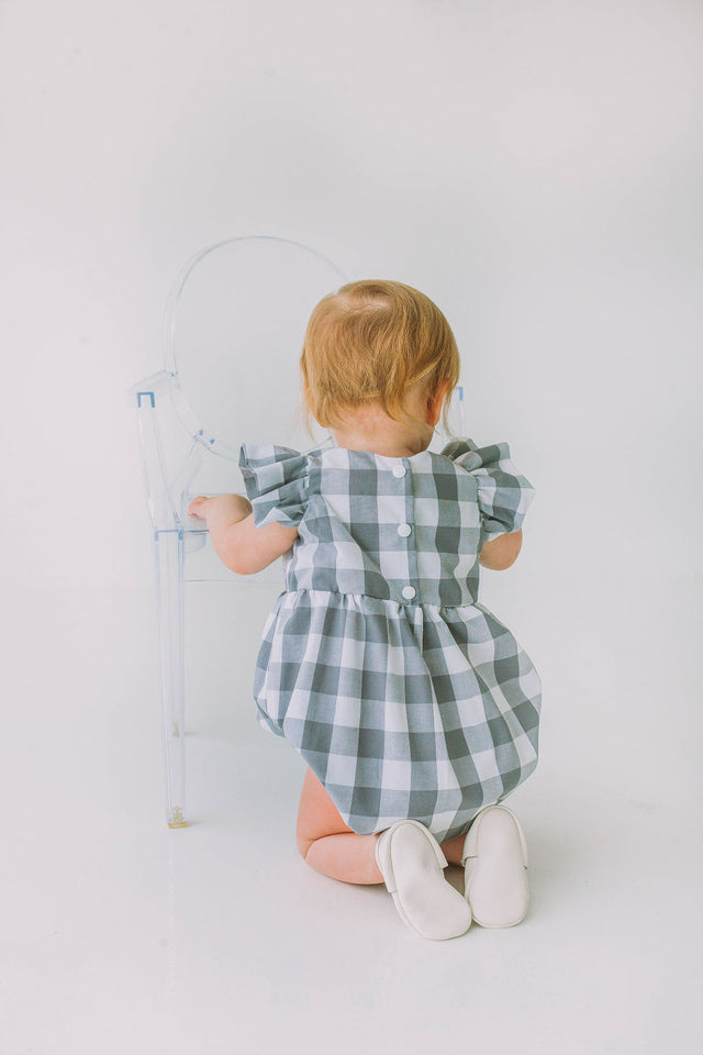 Infant Girl's Gray and White Plaid Bubble Romper