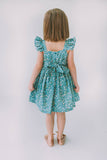 Little Girl's Sage Green Floral Flutter Sleeve Twirl Dress