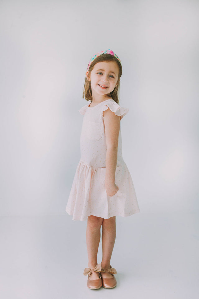 Little Girl's Pink and Gold Three Pocket Jersey Dress