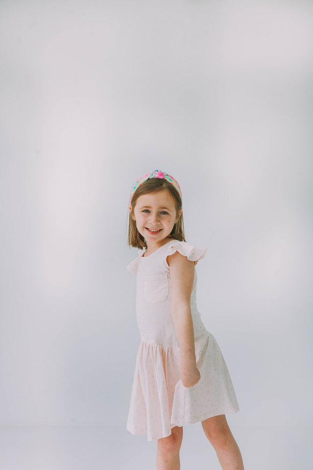 Little Girl's Pink and Gold Three Pocket Jersey Dress
