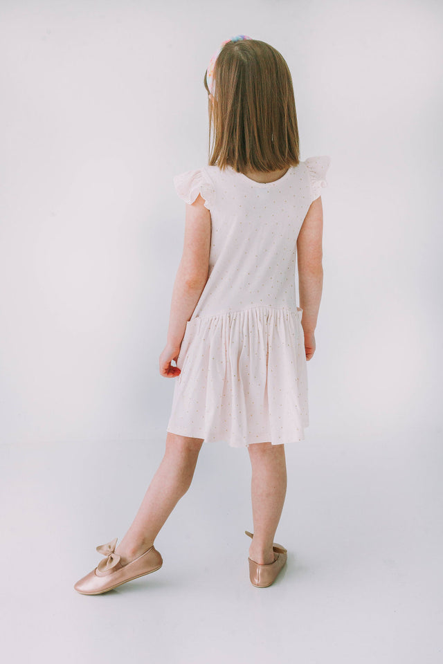 Little Girl's Pink and Gold Three Pocket Jersey Dress