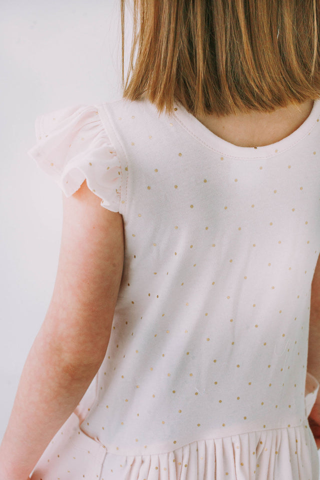 Little Girl's Pink and Gold Three Pocket Jersey Dress