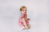 little girls pink and white floral outfit