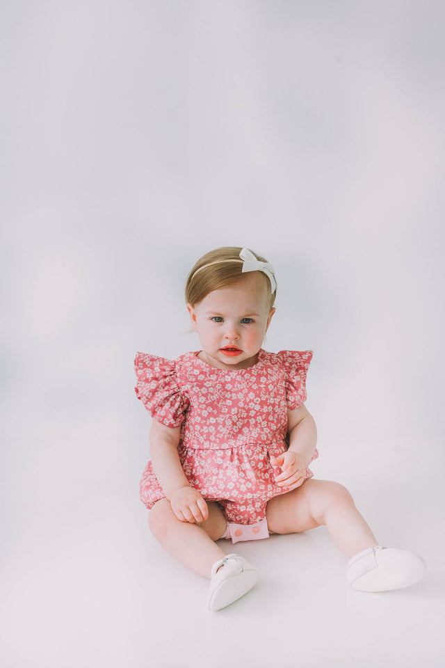 Infant Girl's Mauve and White Ditsy Floral Bubble Romper