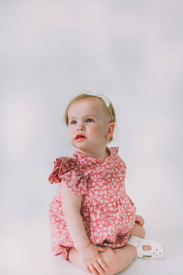 Infant Girl's Mauve and White Ditsy Floral Bubble Romper