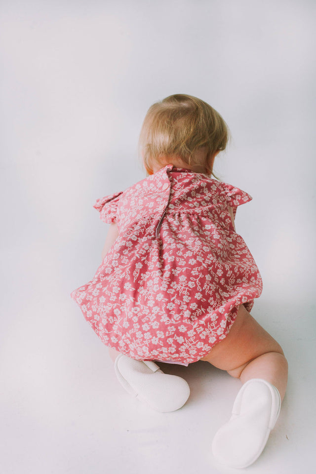 Infant Girl's Mauve and White Ditsy Floral Bubble Romper