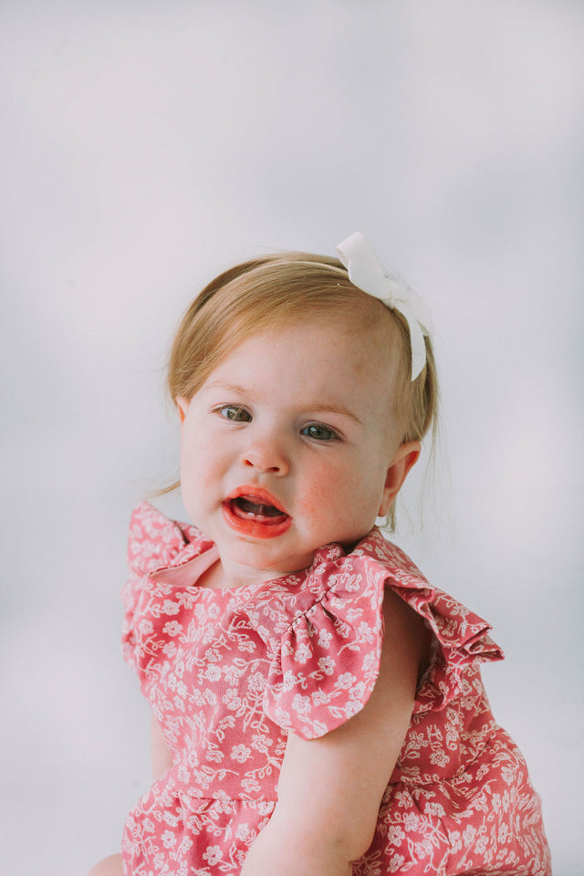 Infant Girl's Mauve and White Ditsy Floral Bubble Romper