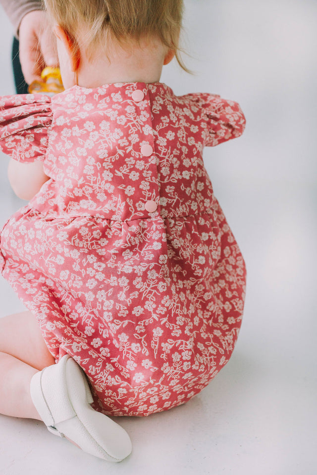 Infant Girl's Mauve and White Ditsy Floral Bubble Romper