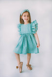 mint turquoise daisy print pinafore twirl dress
