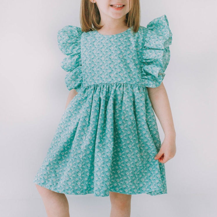 mint turquoise daisy print pinafore twirl dress