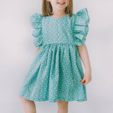 mint turquoise daisy print pinafore twirl dress