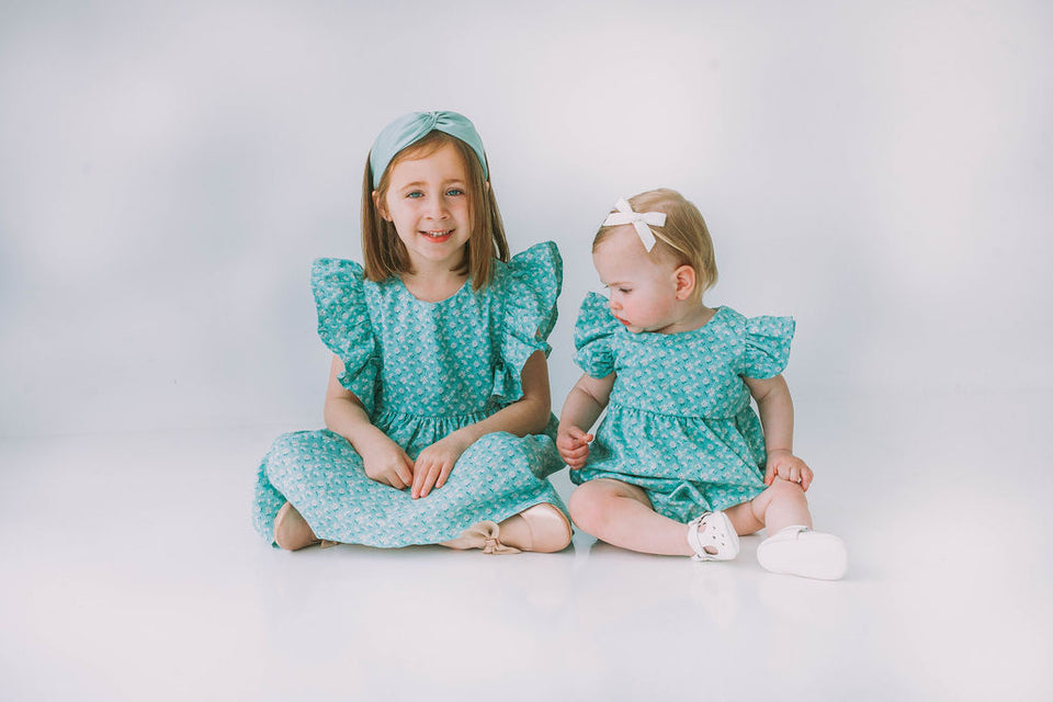 Little Girl's Turquoise Daisy Pinafore Twirl Dress