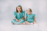 Little Girl's Turquoise Daisy Pinafore Twirl Dress