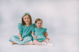 Little Girl's Turquoise Daisy Pinafore Twirl Dress