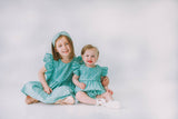 Little Girl's Turquoise Daisy Pinafore Twirl Dress