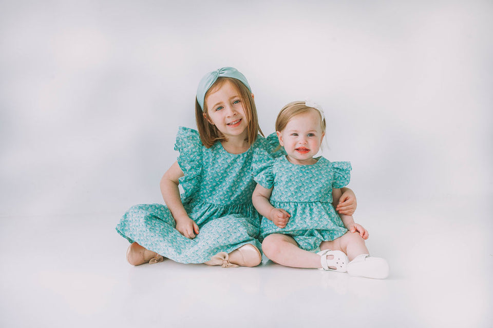 Little Girl's Turquoise Daisy Pinafore Twirl Dress