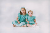 Little Girl's Turquoise Daisy Pinafore Twirl Dress