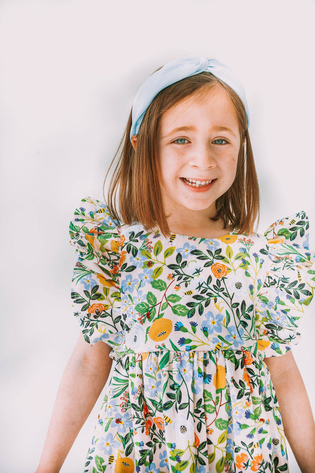 little girls mulitcolor floral pinafore dress