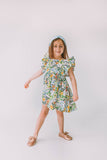 Little Girl's Orange Blue and Green Botanical Floral Pinafore Dress