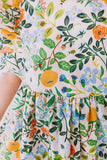 Little Girl's Orange Blue and Green Botanical Floral Pinafore Dress