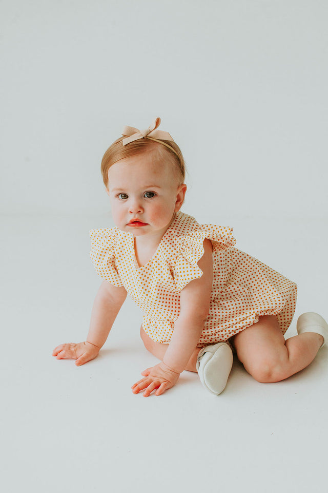 Infant Girl's Yellow Polka Dot Bubble Romper